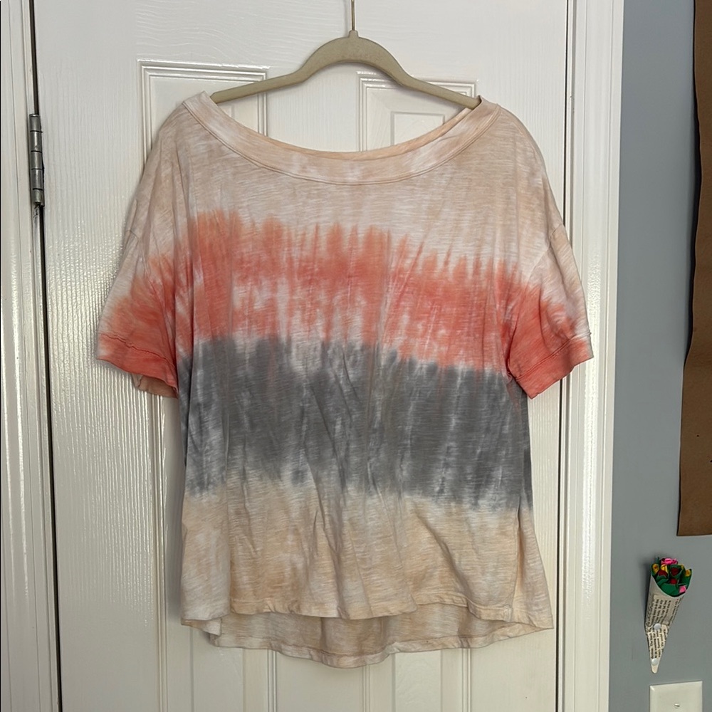 Casual Tie-Dye Short Sleeve Top - Coral, Gray, Beige